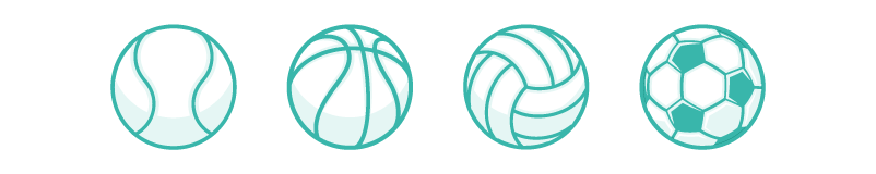 Pelotas de tenis, baloncesto, voleibol y fútbol